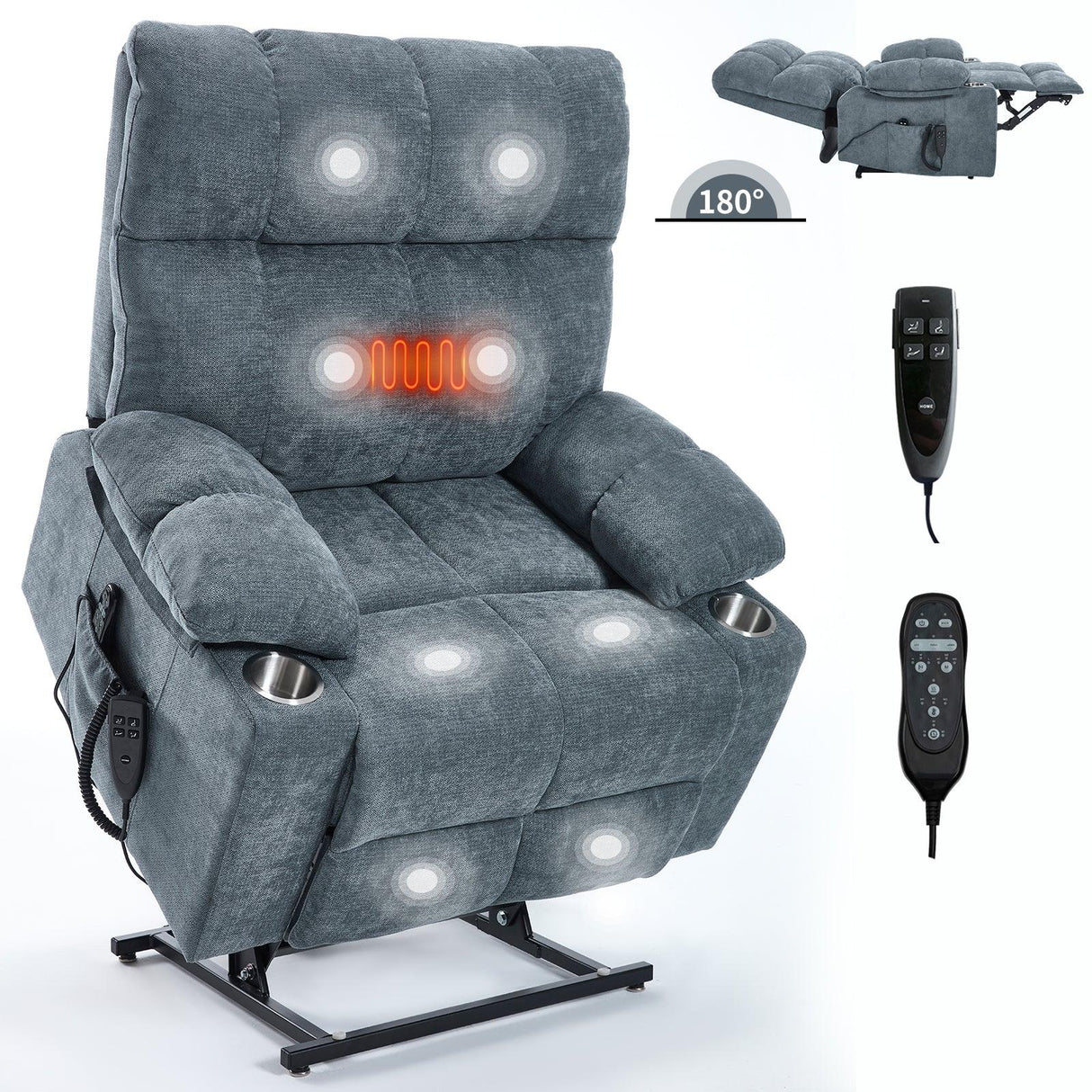 Medium-Firm Chenille Power Lift Recliner Chair With Massage - Omega Lifestyles