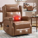 Camel Faux Leather Manual Recliner Chair With Massage Heat - Omega Lifestyles