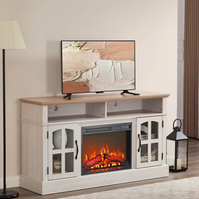 58-Inch Jasmine White Electric Fireplace TV Stand - Sleep Galleria