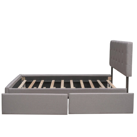 Upholstered Platform Bed With Drawers And Twin XL Trundle - Omega Lifestyles