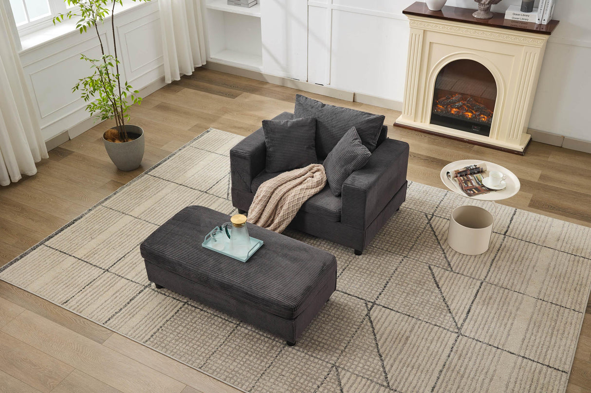 Corduroy Chaise Lounge Chair With Removable Ottoman - Omega Lifestyles