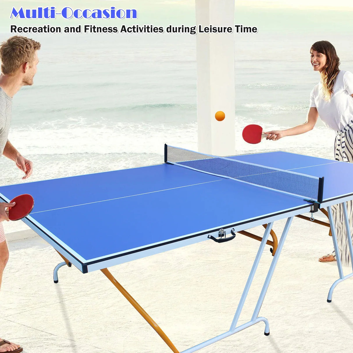 Foldable Mid-Size 9ft Portable Table Tennis Table Set - Omega Lifestyles
