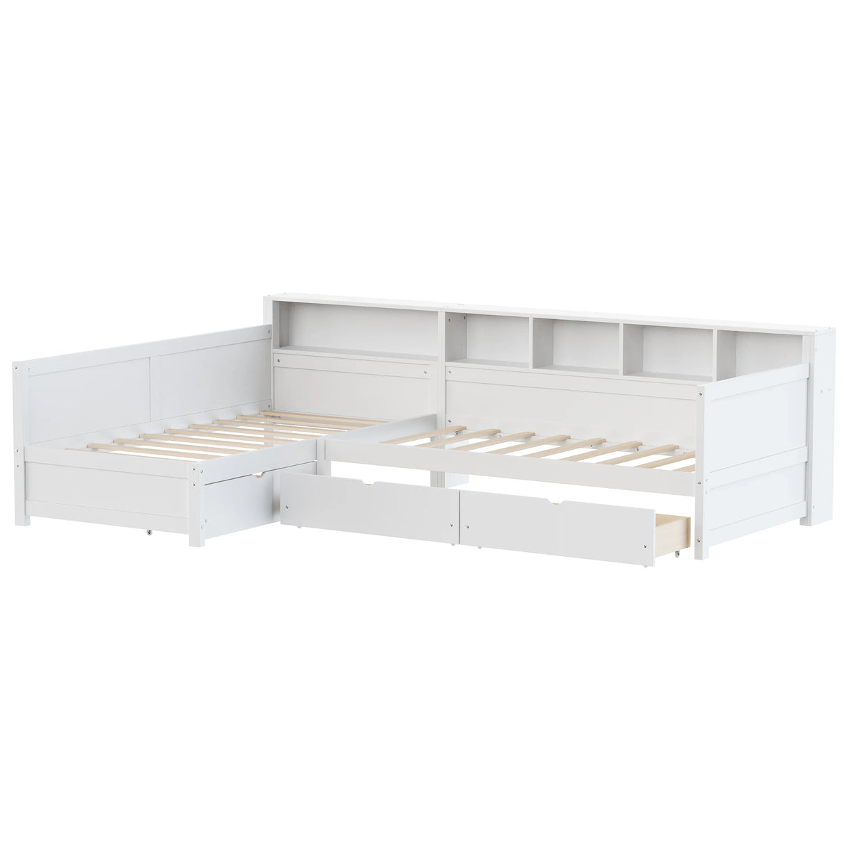 Twin Wood L-Shape Daybed With Storage Drawers - Omega Lifestyles