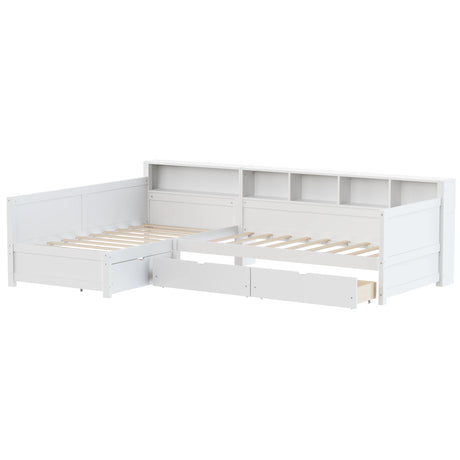 Twin Wood L-Shape Daybed With Storage Drawers - Omega Lifestyles