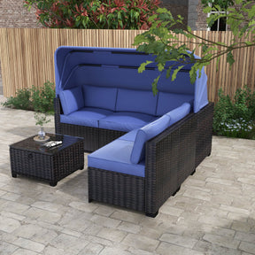 Outdoor Rattan Patio Sofa Set With Canopy And Ottoman - Omega Lifestyles