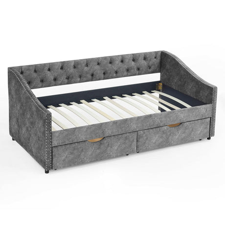 Twin Upholstered Tufted Daybed With Storage Drawers - Omega Lifestyles