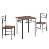 3-Piece Retro Brown Metal Wood Dining Table Set - Omega Lifestyles