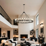Large 53 Inch Matte Black Wagon Wheel Chandelier - Omega Lifestyles