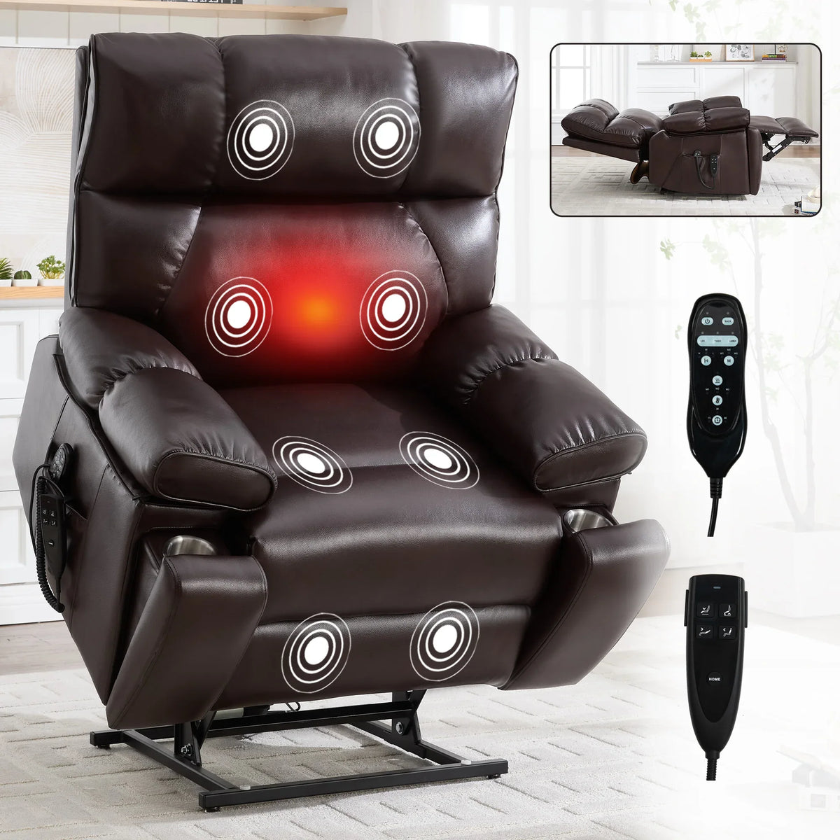 Brown Medium-Firm Faux Leather Power Lift Massage Chair - Omega Lifestyles