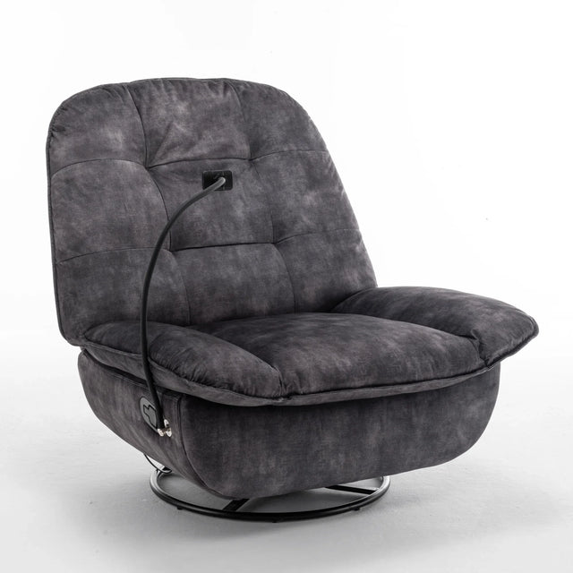 Modern Black Velvet Swivel Gliding Recliner Chair With Phone Holder - Omega Lifestyles