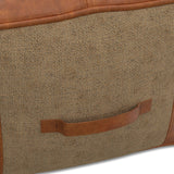 Top-Grain Leather Round Pouf Ottoman With Jute - Omega Lifestyles