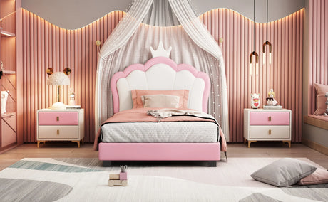 Twin PU Upholstered Princess Platform Bed With Crown Headboard - Omega Lifestyles