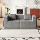 Convertible Corduroy Fabric 2-Seat Sofa Bed With Storage Pockets