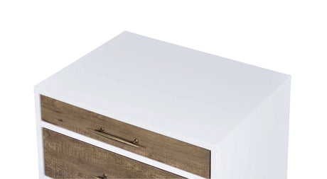 White And Weathered Oak Finish Accent Table With Storage Drawers - Omega Lifestyles