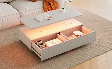 Modern White LED Lighting Coffee Table With Drawers - Sleep Galleria