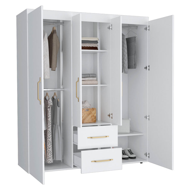 Modern White Particle Board Multi-Section Bedroom Wardrobe - Omega Lifestyles