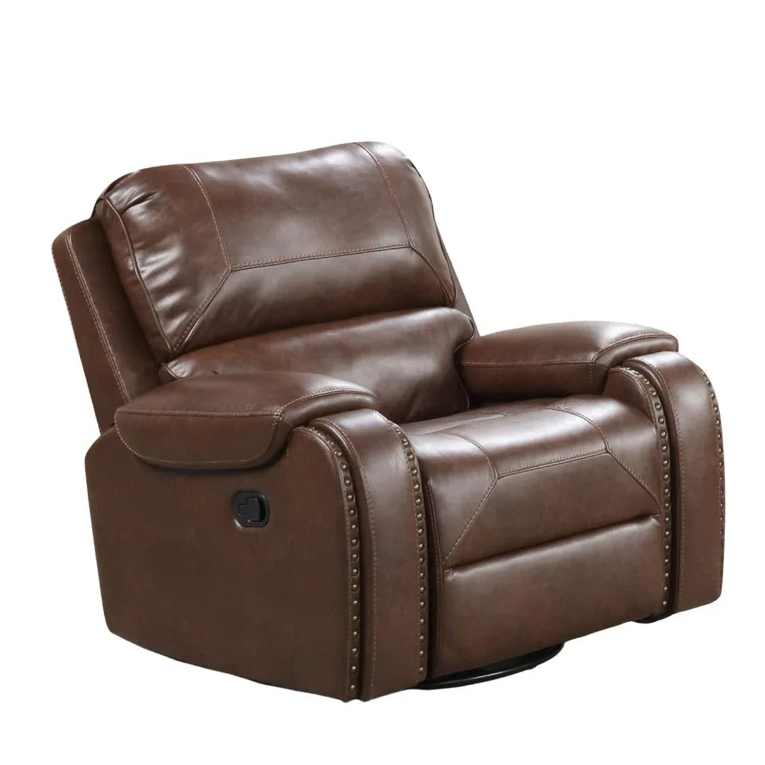 Transitional Brown Leatherette Recliner With Nailhead Trim - Omega Lifestyles