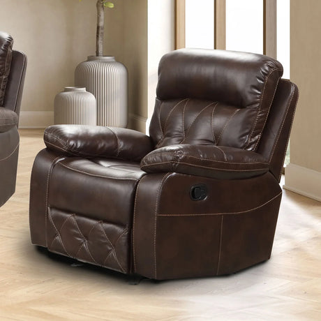 Transitional Brown Leatherette Manual Chair With Pillow Arms - Omega Lifestyles