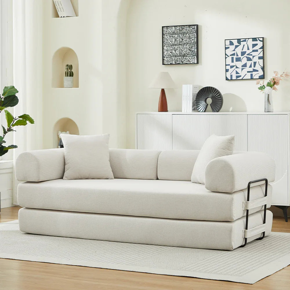 Corduroy Folding Sofa Bed With Foam Spring Mattress - Omega Lifestyles