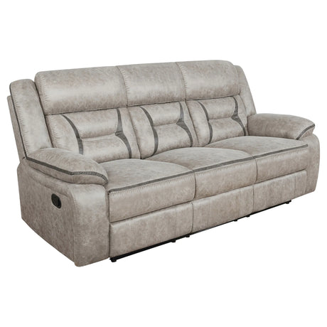 Taupe Upholstered 3-Piece Manual Reclining Living Room Set - Omega Lifestyles