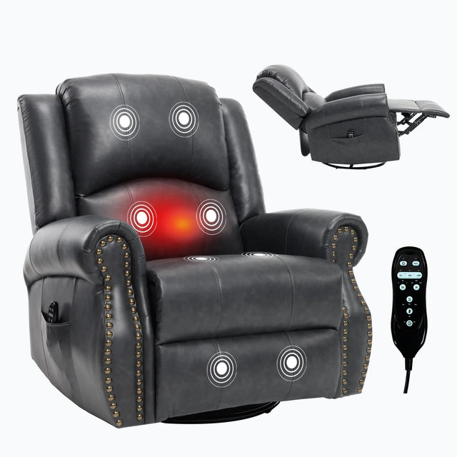 Heat Massage Faux Leather Swivel Rocking Recliner Chair - Omega Lifestyles