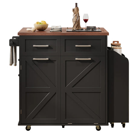 Farmhouse MDF Kitchen Island With Drop Leaf And Storage - Omega Lifestyles