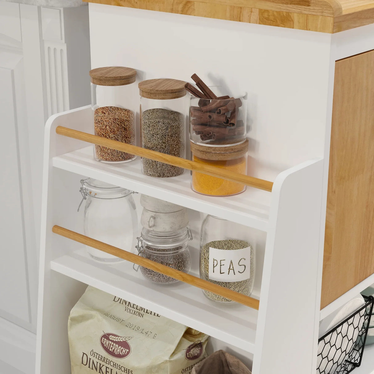 Engineered Wood Kitchen Island Cart With Spice Rack - Omega Lifestyles