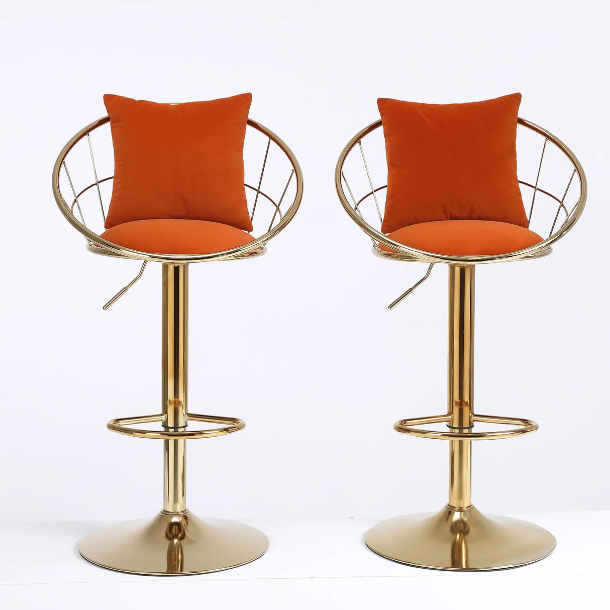 Set of 2 Orange Velvet Adjustable Height Bar Chairs - Omega Lifestyles