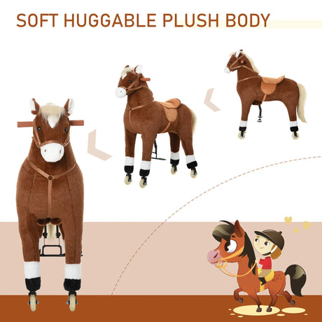 Plush Large Kids Ride-On Walking Horse With Wheels - Omega Lifestyles