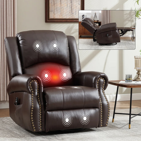 Heat Massage Medium-Firm Swivel Rocker Recliner Chair - Omega Lifestyles