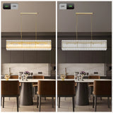 Modern Rectangular Crystal Glass 10-Light Gold Chandelier - Omega Lifestyles