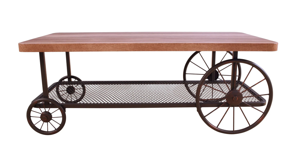 Rustic Oak Metal Wood Industrial Coffee Table - Omega Lifestyles