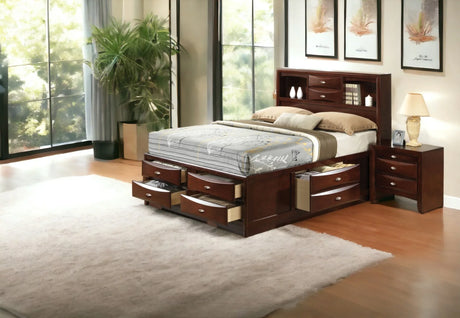 Espresso Finish Storage Bed With Bookcase Headboard - Omega Lifestyles