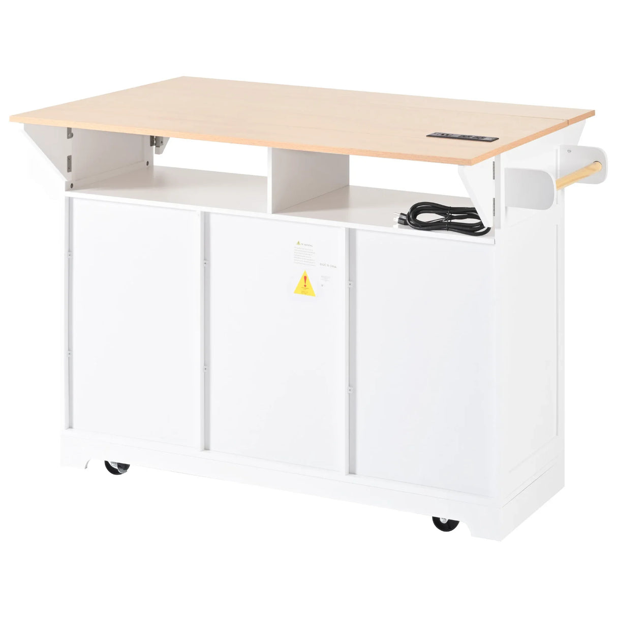 Folding Kitchen Island Cart With Power Outlet and Storage - Omega Lifestyles