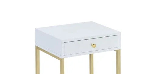White Brass Finish Metal Accent Table With Drawer - Omega Lifestyles
