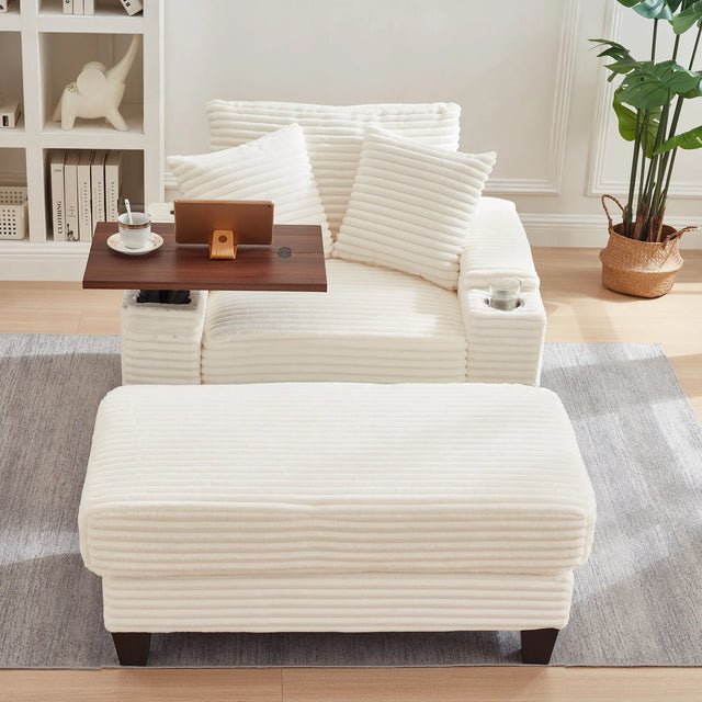 Corduroy Storage Sofa With Ottoman Bluetooth Speaker - Omega Lifestyles