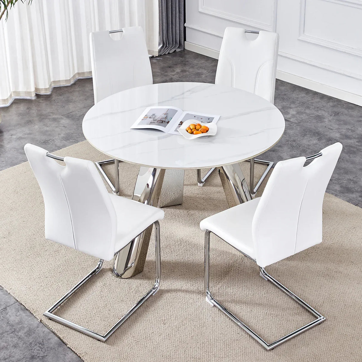 42-Inch Round Sintered Stone Dining Table With Chairs - Omega Lifestyles