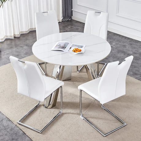42-Inch Round Sintered Stone Dining Table With Chairs - Omega Lifestyles