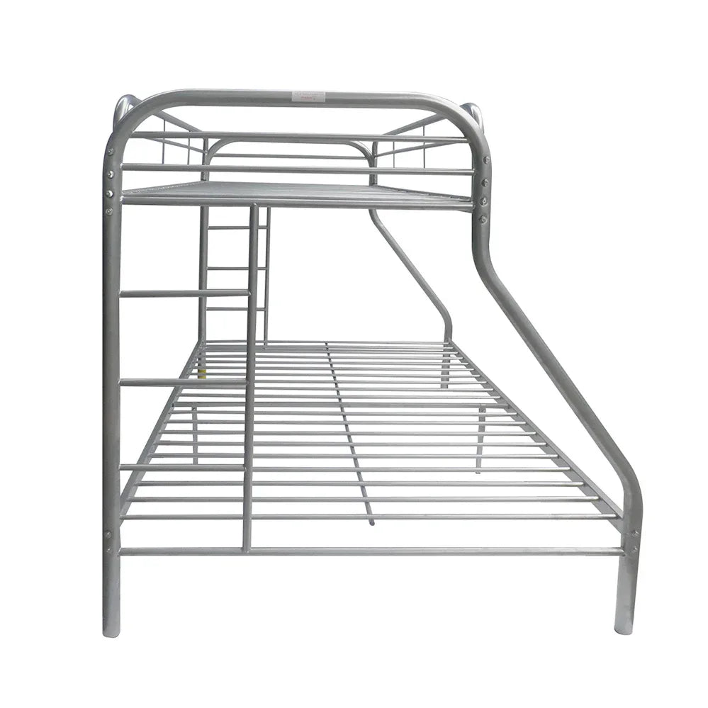 Twin Full Silver Metal Tube Bunk Bed With Guardrails - Omega Lifestyles
