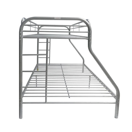 Twin Full Silver Metal Tube Bunk Bed With Guardrails - Omega Lifestyles