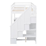 Twin Loft Bed With L-Shaped Desk Drawers Cabinet Staircase - Omega Lifestyles