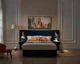 Queen Blue Velvet Wingback Upholstered Platform Bed Frame - Omega Lifestyles