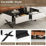 Rectangular Mirrored Coffee Table With Metal Base Storage - Omega Lifestyles