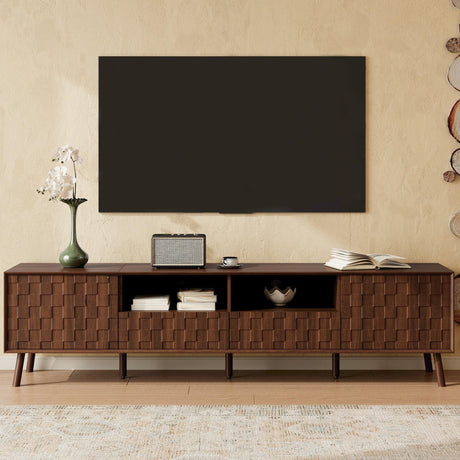 Modern Walnut 78-Inch TV Stand With Cable Management - Omega Lifestyles
