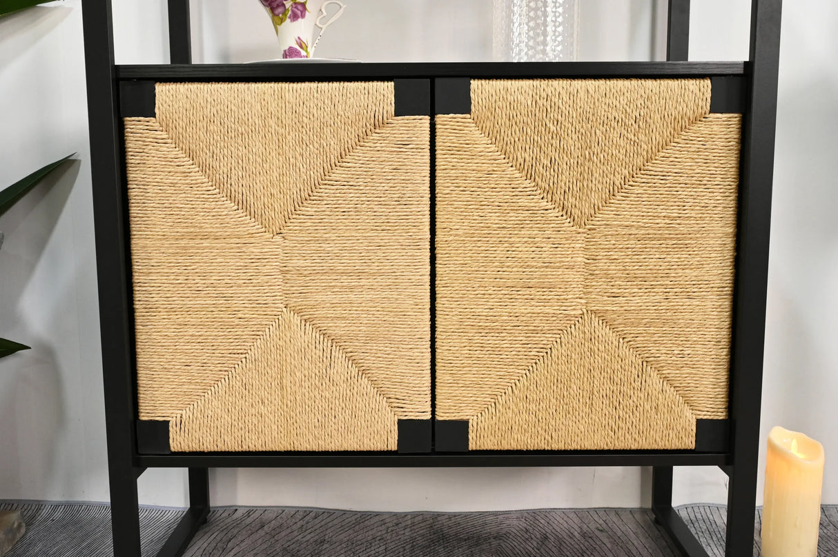 Natural Rattan Storage Cabinet Bookshelf With Doors - Omega Lifestyles
