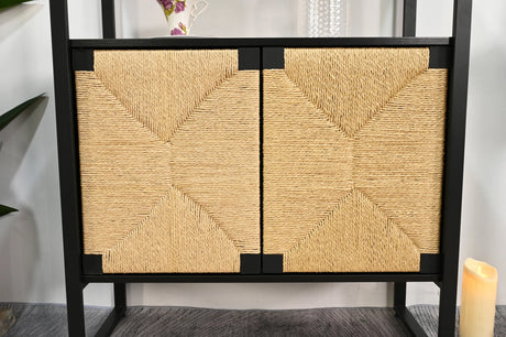 Natural Rattan Storage Cabinet Bookshelf With Doors - Omega Lifestyles