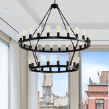 Farmhouse Matte Black 52-Inch Wagon Wheel Chandelier - Omega Lifestyles