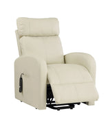 Beige Faux Leather Power Lift Recliner With Pocket Coil Seat - Omega Lifestyles