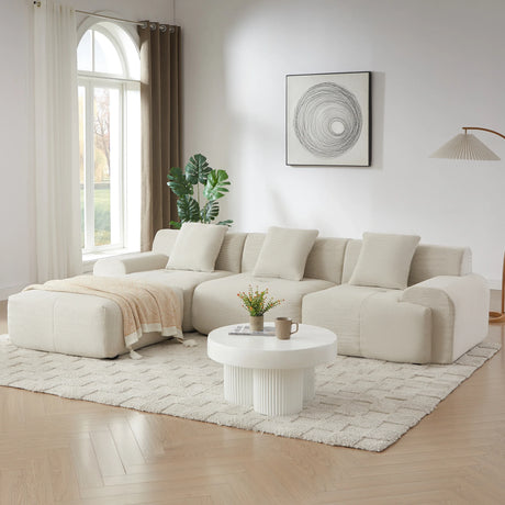 Modern L-Shaped Modular Corduroy 3-Seater Sectional Sofa - Omega Lifestyles