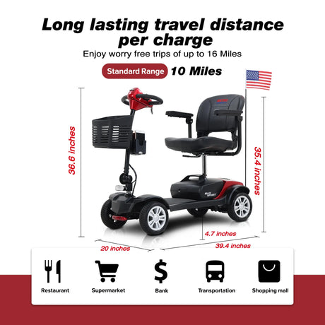 Red 4-Wheel Outdoor Compact Metal Mobility Scooter - Omega Lifestyles